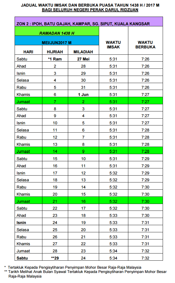 Jadual Berbuka Puasa Dan Imsak Perak 2017 - MySemakan